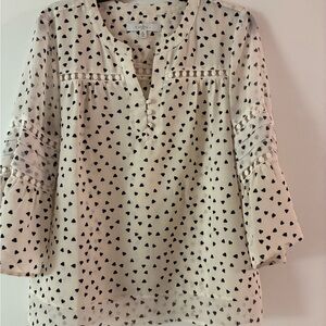 Cream and Black Heart Pattern Blouse